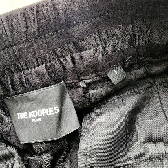 The Kooples Paris Black Jersey Satin Stripe Drawstring Tapered Pant - Picture 10 of 11